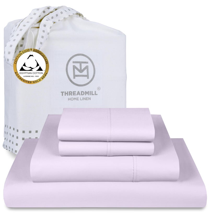 Threadmill طقم ملاءات من القطن المصري بالحجم الكامل من Threadmill | ملاءات من القطن المصري المعتمد بنسبة 100% للسرير بالحجم الكامل | طقم ملاءات سرير كاملة بجيب عميق مقاس 16 بوصة | طقم مفروشات تبريد من الساتين الناعم مكون من 4 قطع | أرجواني - Image 1